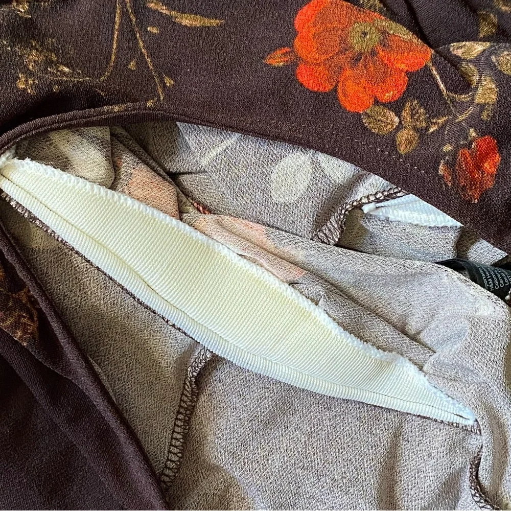 H&M Womens Long Sleeve Brown Red Floral Dress Size 3XL NWT Ruching Bodycon - Picture 13 of 13